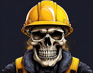  Skull with Construction Helmet- An illustration of a skull wearing a bright yellow hard hat_1(280)