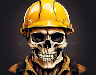  Skull with Construction Helmet- An illustration of a skull wearing a bright yellow hard hat_1(281)