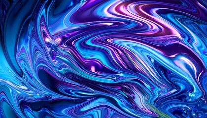 Generative AI image of abstract psychedelic liquefied texture background with vibrant blue purple colors in reflection
