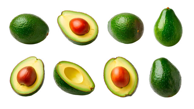 Set of avocado fruits on transparent background