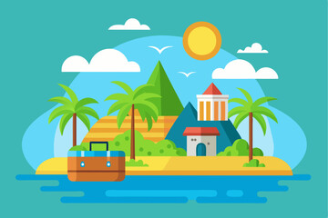 Tropical Island Vacation Destination with Suitcase