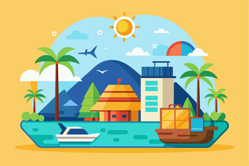 Obraz premium Tropical Island Vacation Destination with Boats and Buildings