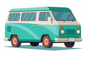 Vintage Teal and White Van with Shadow