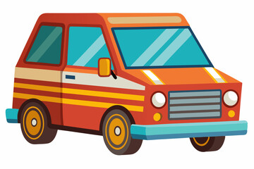 Cartoon Illustration of a Red Car with Yellow Stripes