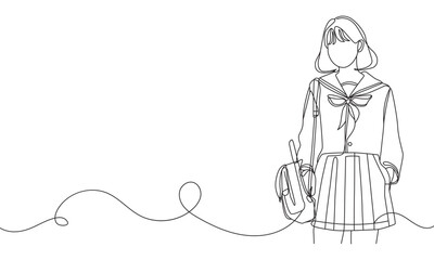 Single line drawing of asian women in school uniform eps 10