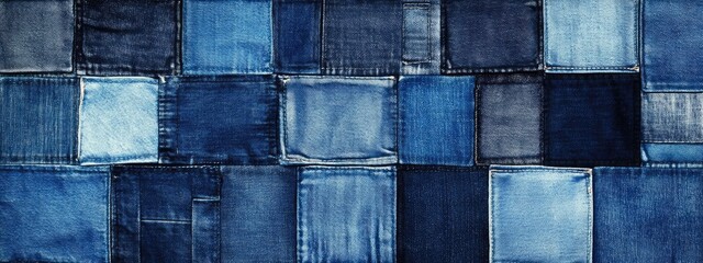patchwork denim textures pattern background. a creative use for recycled material. Fashion design	