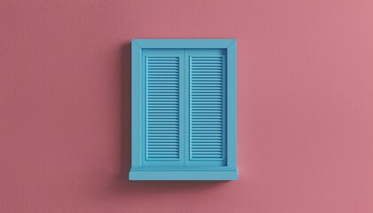 Fototapeta premium Minimal scene of blue window on pink wall background. 3d rendering.