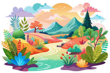 Fototapeta premium Colorful Landscape with Winding River and Mountains