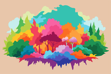Abstract Colorful Forest Landscape Illustration