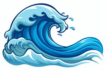 Cartoon Illustration of a Blue Ocean Wave Crashing