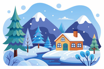 Fototapeta premium A Cozy Cabin Nestled in a Snowy Mountain Landscape