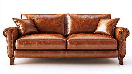 Fototapeta premium Soft brown leather sofa modern design isolated on white background.
