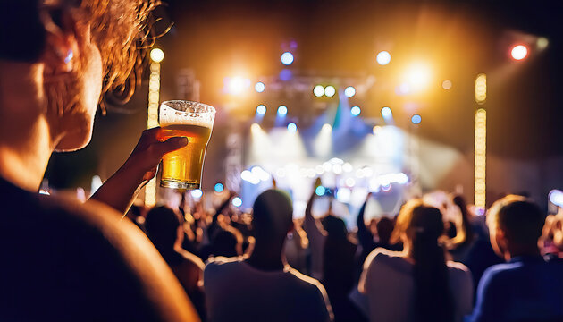 Girl holding beer cup at a pop-rock concert