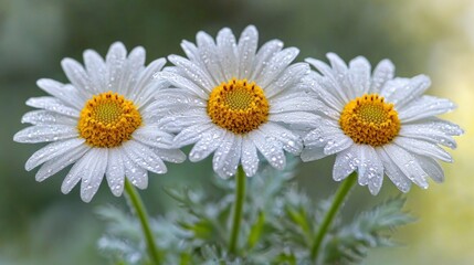 Obraz premium Three Daisies with Dew Drops