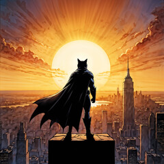 Cat hero statue of liberty at sunset