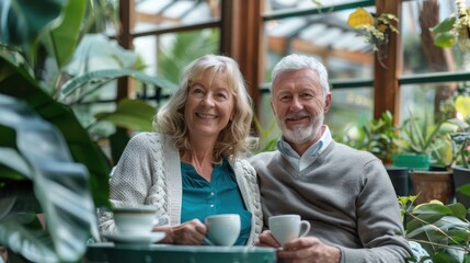 The elderly couple in greenhouse