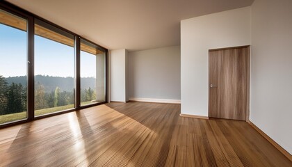 Fototapeta premium Unfurnished modern room with wooden floor
