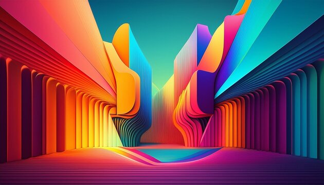 Vibrant color gradient abstract architecture Generative AI image