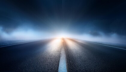 View of abstract shines on road between fog at night