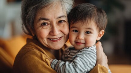 a Picture of a 62 year old woman holding her 2 year old grandchild.