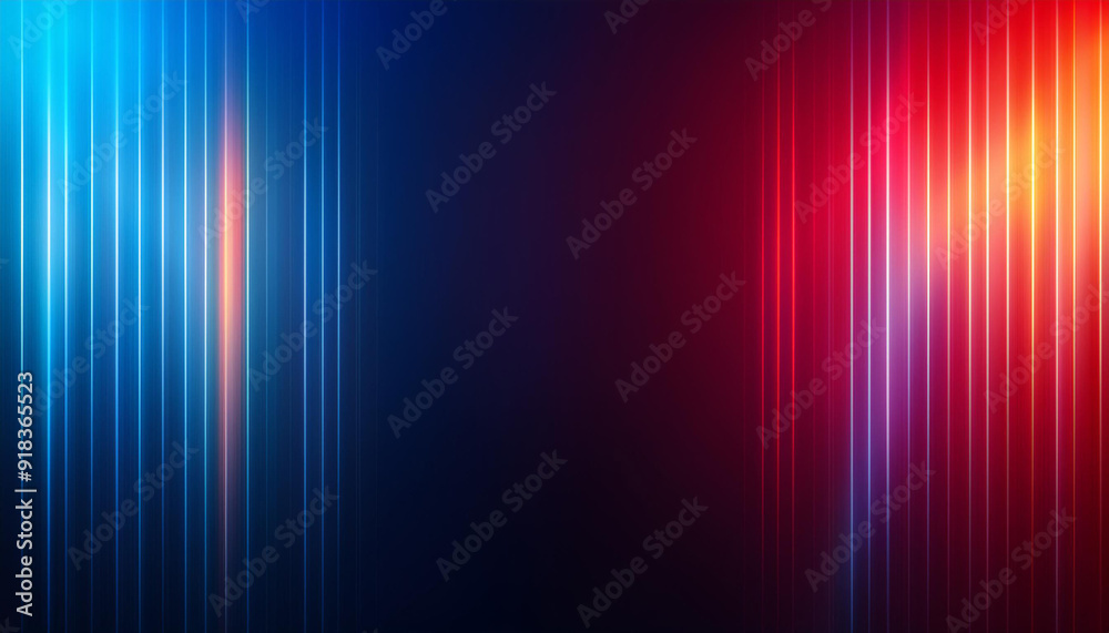 Poster Abstract Gradient Light Beams Reflecting on a Dark Surface with Vibrant Blue Lines, Futuristic Neon Spectrum Illumination Effect.  Digital Art Composition. Patriotic Background