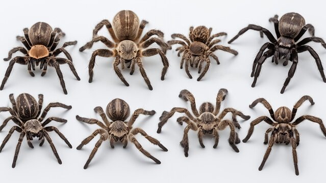 Various species of tarantulas displayed in a natural setting