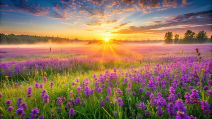 Fototapeta premium A Burst of Violet in a Sun-Drenched Meadow generative AI