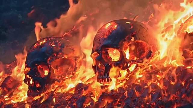 Hell, skulls on fire