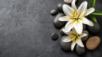 Spa Relaxation: White Lilies and Black Stones