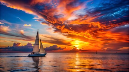 Sunset Sail: A Silhouette of Serenity  generative AI