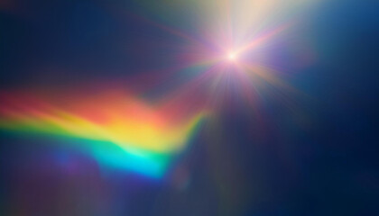 Obraz premium Vibrant Spectrum. Abstract Radiant Light Beams Emanating from a Multicolored Horizon Against a Deep Blue Background, Ethereal and Dynamic Aura of Energy and Light
