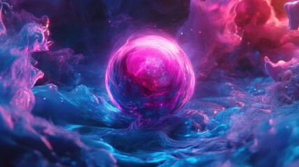 Obraz premium An enchanted ink drop morphs into a glowing enchanted orb, its surface shimmering with luminous magic.