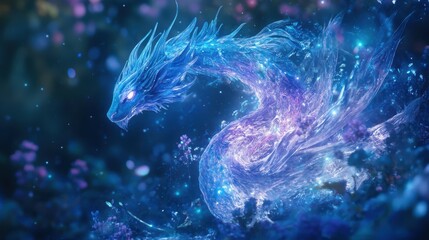 An enchanted ink drop shapes into a mystical dragon, its scales and wings glowing with otherworldly light.