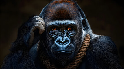 Obraz premium Close-up portrait of gorilla with fur collar and wise eyes.