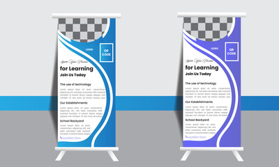 Return to school enrolling research on kids push to college entry with a bright rack card or a banner roll-up DL rollup banner&nbsp;Design Template