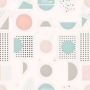 Seamless Minimalist Soft Pastel Vibrant Geometric Circle, Square Shape With Dots Pattern Background. Print for Textile, Packaging, Banner, Decor, Wrap, Fashion, Accessories, Web, and Social