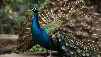 Obraz premium Peacock with its tail fanned