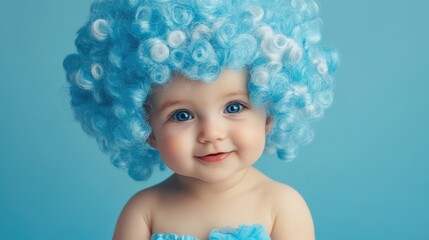 Fototapeta premium Baby fashion model in cute wig outfit