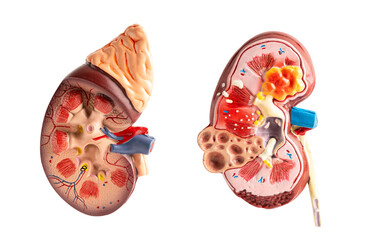 Model of human kidney isolated on white background with clipping path, Chronic Kidney Disease CKD.