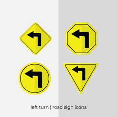 different left turn road sign vector collection in yellow icons.eps