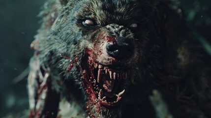 A terrifying half-human, half-wolf werewolf in a moment of transformative mutation