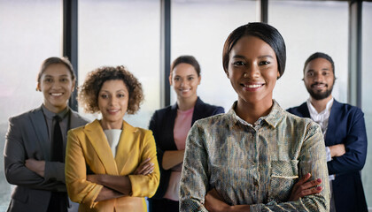 Fototapeta premium Diverse interracial business team, people diverse group looking at camera. 