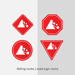 different falling rocks road sign vector collection in red icons.eps