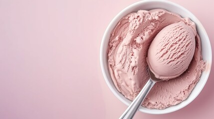 A close up of ice cream scoops. Soft color background with copy space.