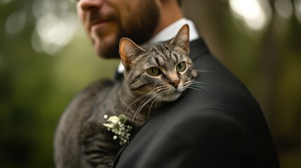 Charming groom like an angel ties the knot with a cat lady