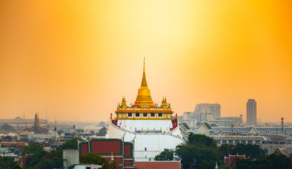 Golden Mountain or Wat Saket Ratcha Wora Maha Wihan, in Bangkok one of the tourist attraction and Landmarks of Thailand