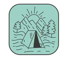 Camp forest tourism badge logotype silhouette concept. Vector graphic design cartoon illustration