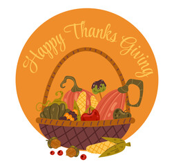 Thanksgiving basket isolated on white background concept. Graphic design element vector illustration