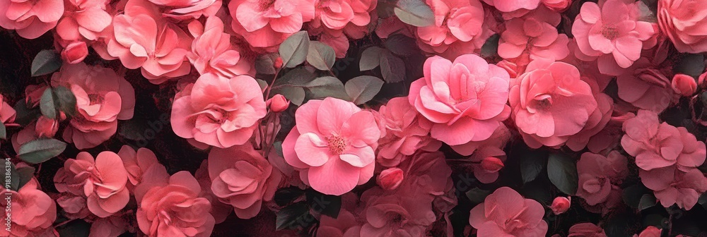 Canvas Prints A close-up shot of vibrant pink flowers in full bloom, showcasing their delicate petals and lush greenery. The image symbolizes beauty, nature, vibrancy, growth, and abundance.