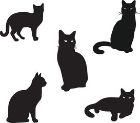 set of cats silhouettes vector art illustration.